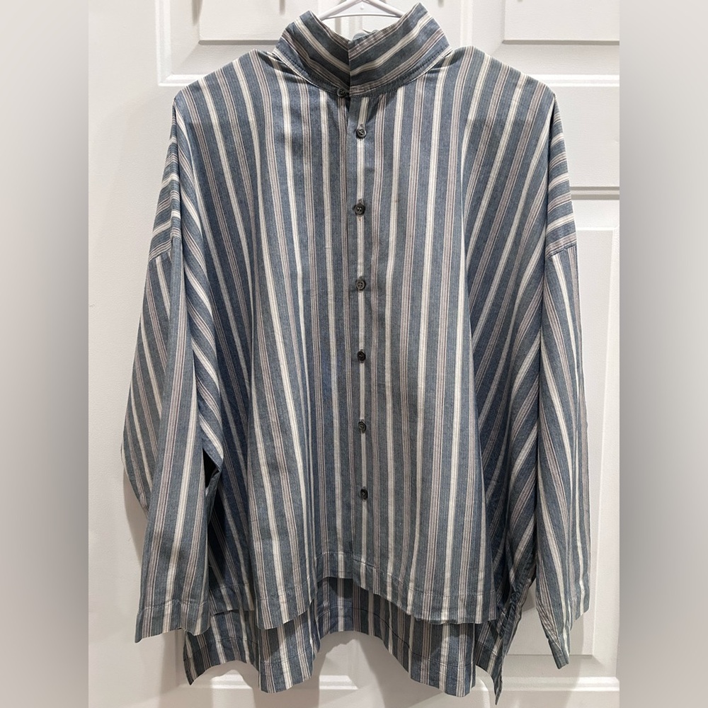 Eskandar Blue and White Striped Shirt